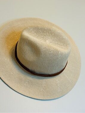 Wyeth by Todd Magill Cream Straw Fedora with Brown Trim
